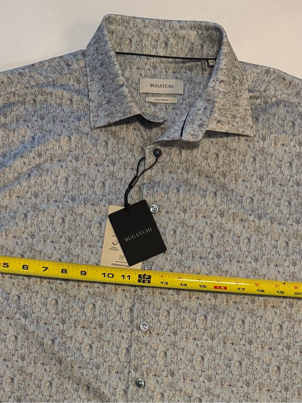 BUGATCHI Men’s Blue/Gray Floral OoohCotton Long Sleeve Button-Up Shirt XL - Picture 5 of 8